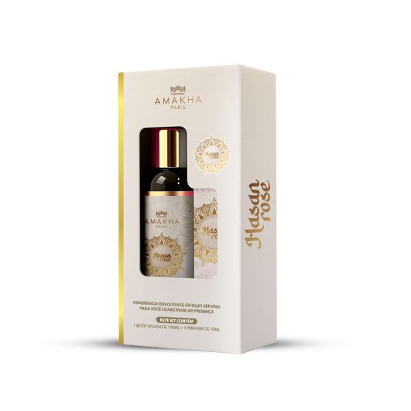 Caixa Kit Perfume 15ml e Body Splash - Hasan Rose