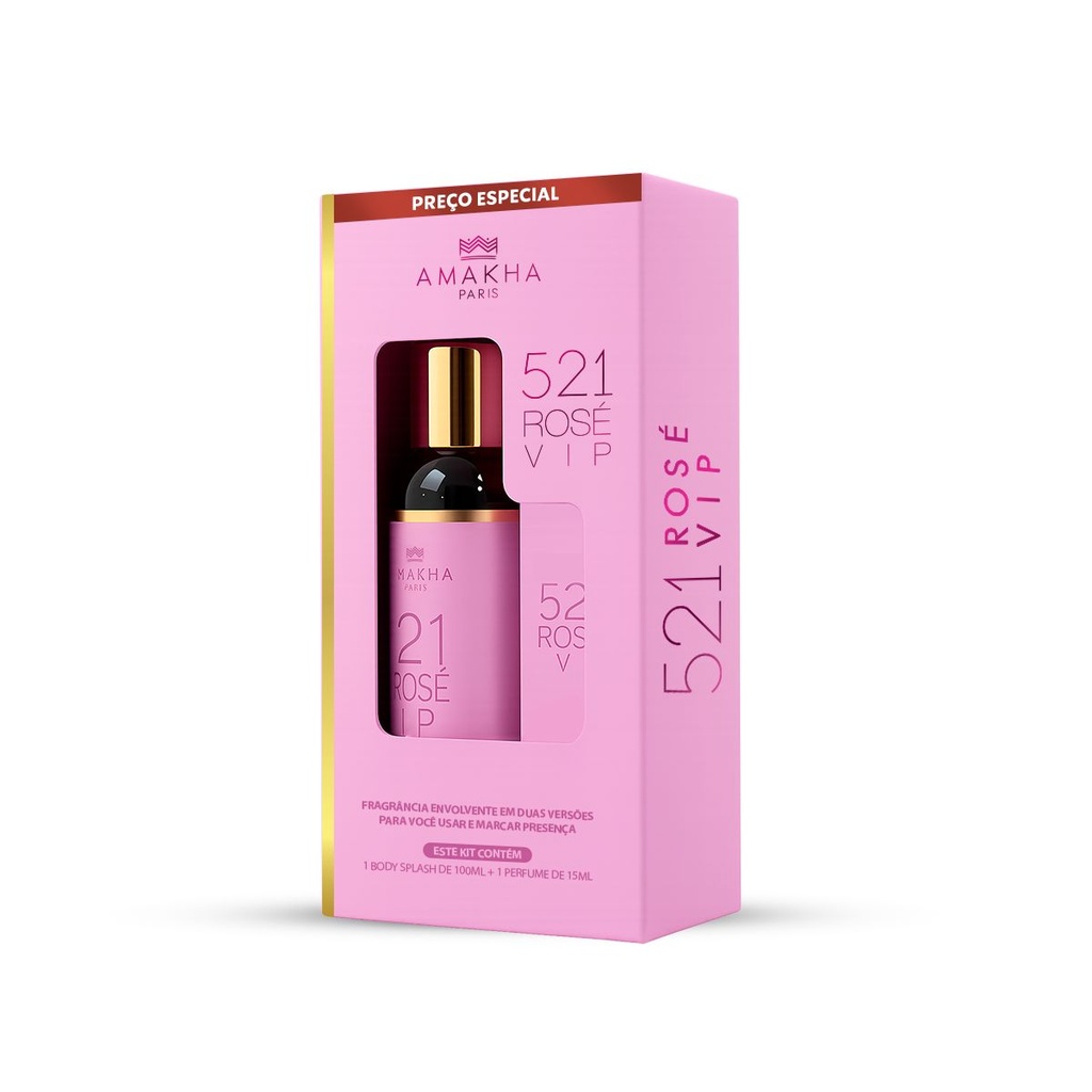 Caixa Kit Perfume 15ml e Body Splash - 521 Vip Rosé